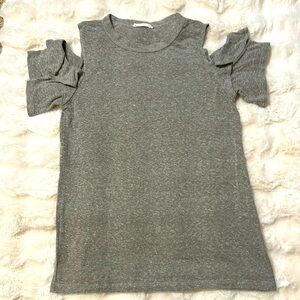 Lush Heather Gray Ruffle Cold Shoulder